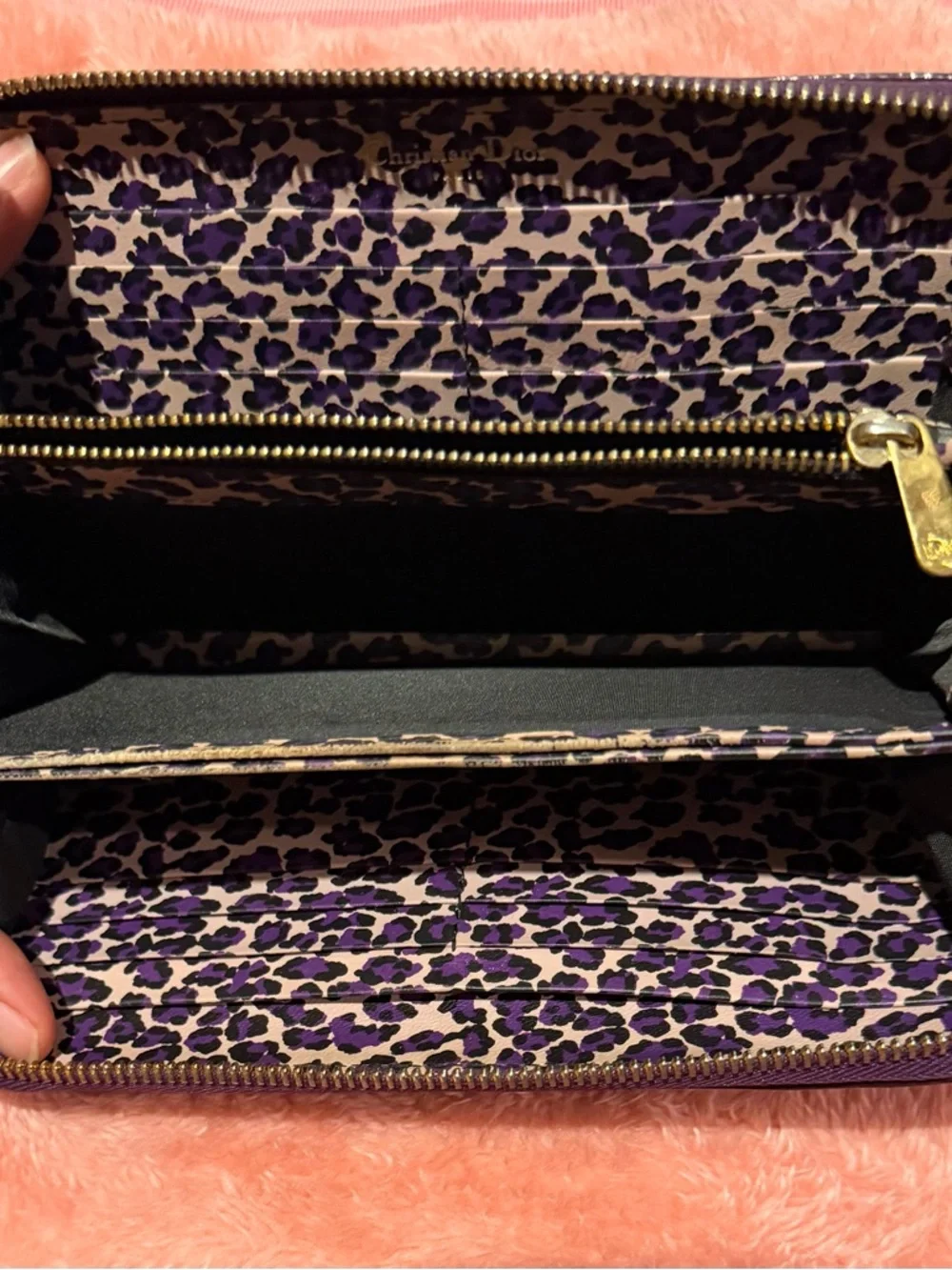 Authentic Dior Purple Patent Leather Trotter Long Zip Wallet.